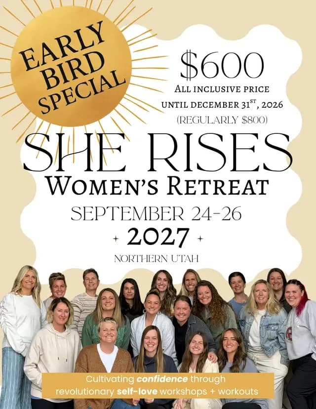 She Rises Women's Retreat flyer -- September 24-26, 2027, Northern Utah