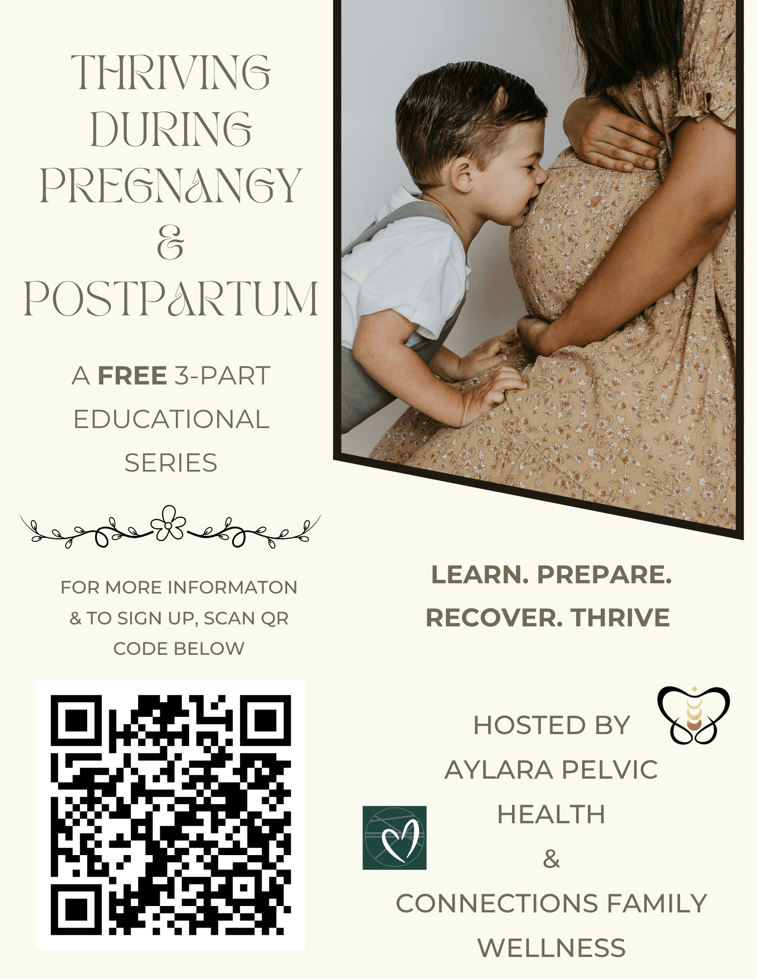 Thriving During Pregnancy and Postpartum: 3-part series with Connections Family Wellness flyer
