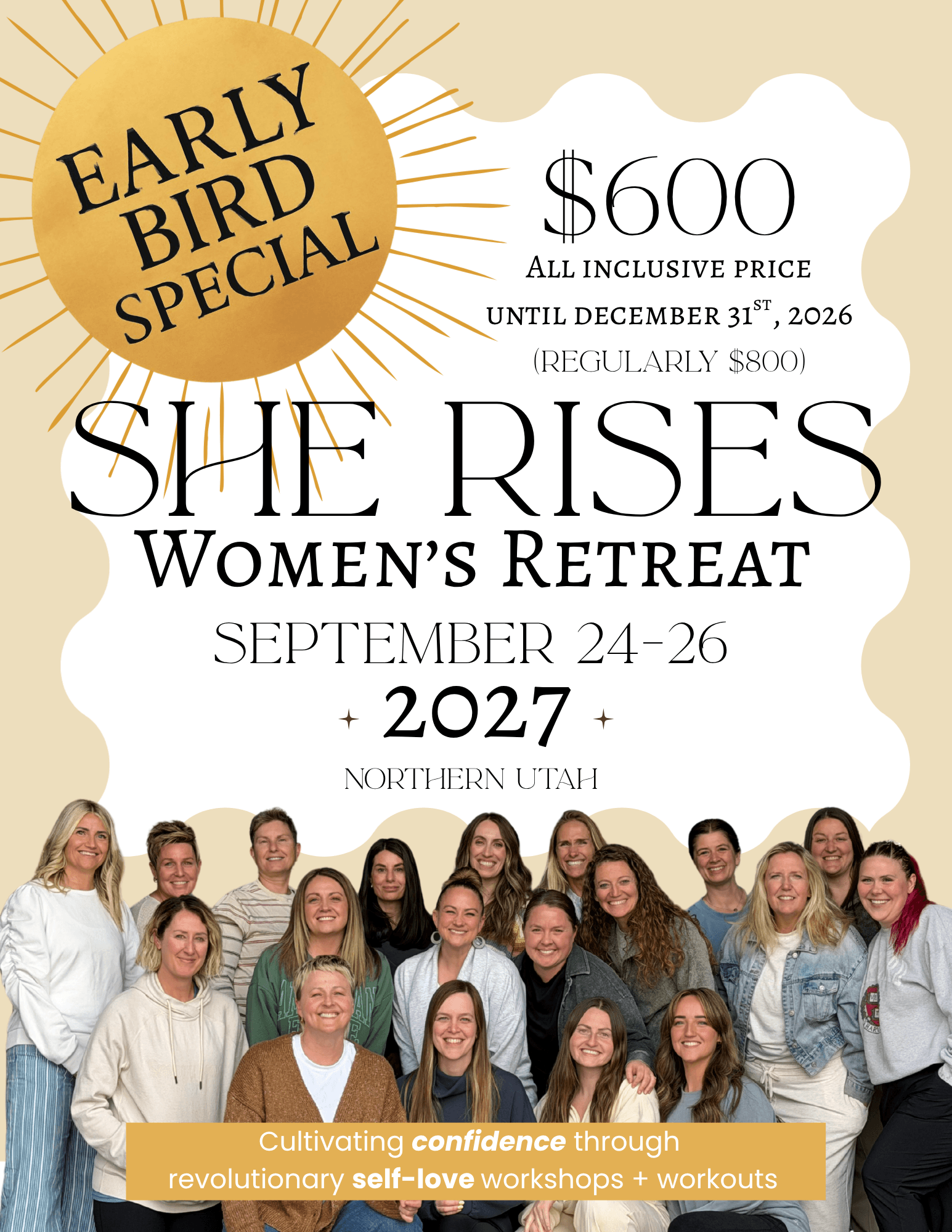 She Rises Retreat 2027 flyer